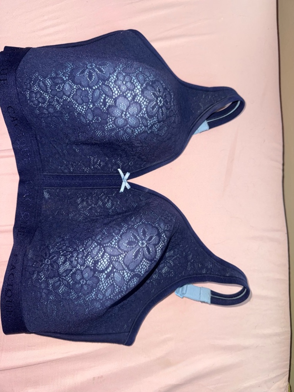 Navy & Light Blue Wireless Bra with Lace Cotton- Cacique